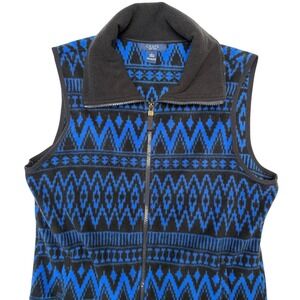 Aztec Fleece Vest Blue Black Large Southwestern Y2K Outdoor Chaps